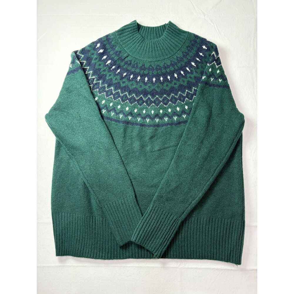 Style & Co Fair Isle Mock Neck Sweater Forest Green Nordic Cabincore Women S